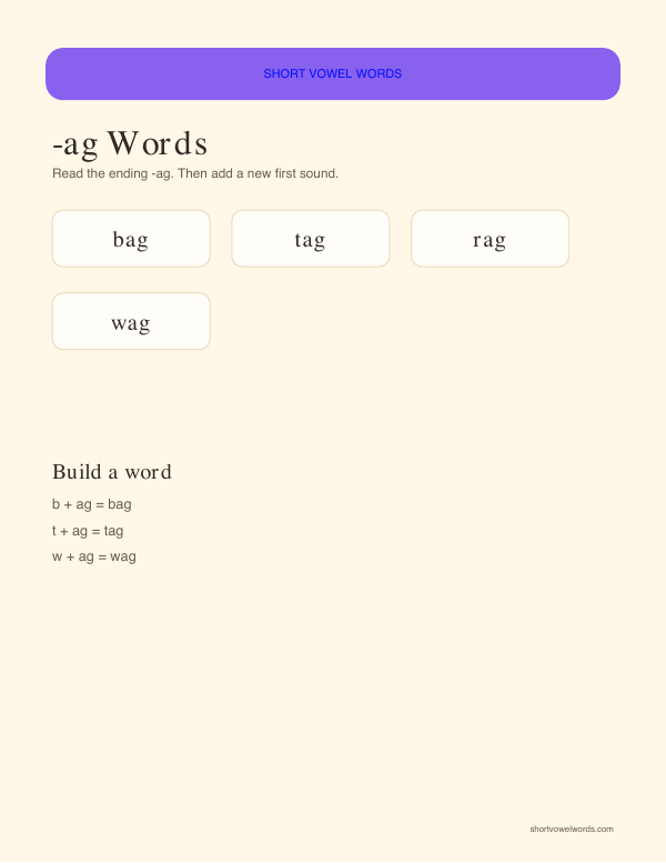 Preview of -ag Words printable