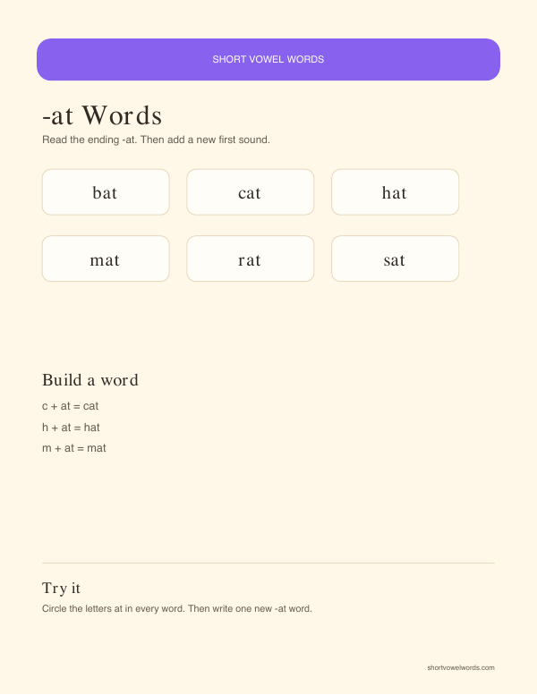 Preview of -at Words printable
