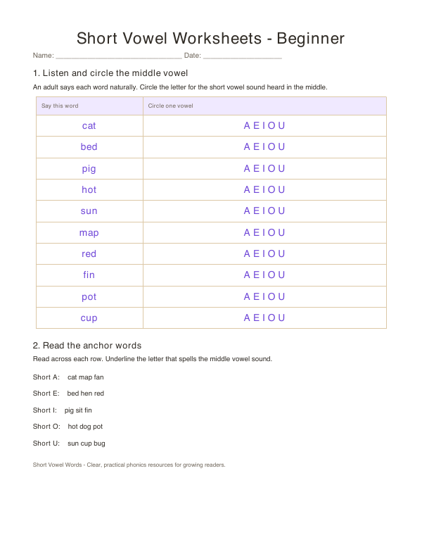 Preview of Beginner Worksheets printable